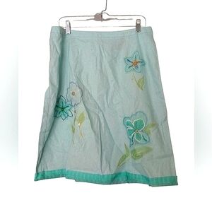 Requirements linen Robin egg blue floral embroidered hem skirt size 14